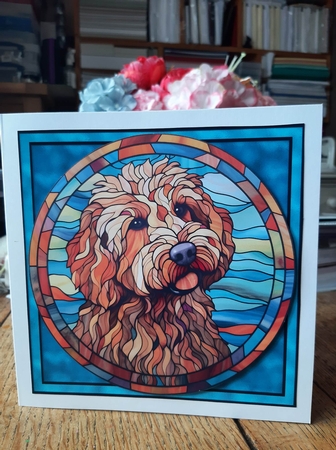Stained Glass Dog Portrait - Labradoodle by Ann Davies