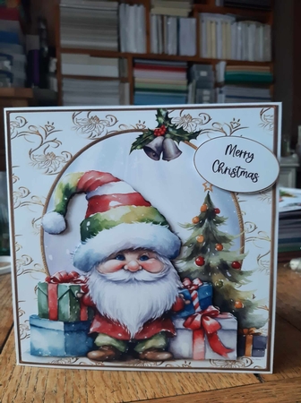 Christmas Gnome & Presents 2 8x8 by Ann Davies