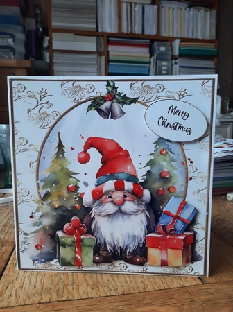 Christmas Gnome & Presents 1 8x8 by Ann Davies
