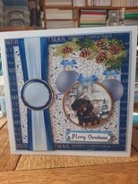 Blue Christmas pup card front 2 by Ann Davies