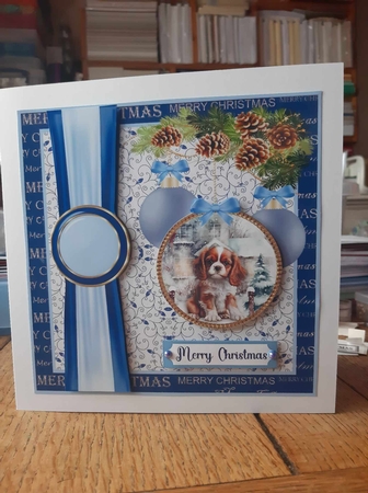 Blue Christmas pup card front 4 by Ann Davies