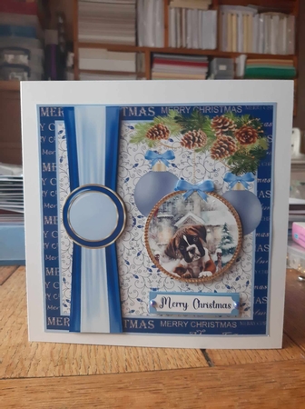 Blue Christmas pup card front 8 by Ann Davies