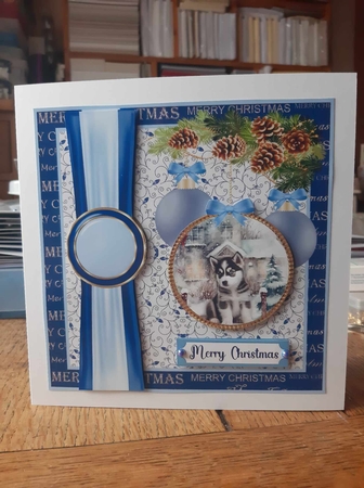 Blue Christmas pup card front 9 by Ann Davies