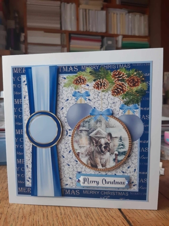Blue Christmas pup card front 10 by Ann Davies