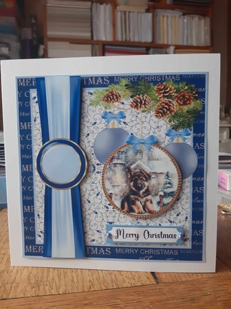Blue Christmas pup card front 11 by Ann Davies