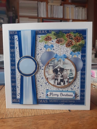 Blue Christmas pup card front 16 by Ann Davies