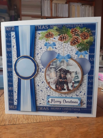 Blue Christmas pup card front 20 by Ann Davies