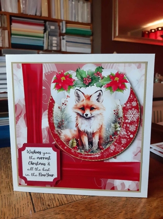 Red Christmas fox card front  by Ann Davies