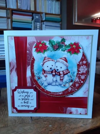 Red Christmas polar bear card front 2 by Ann Davies