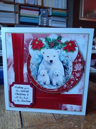 Red Christmas polar bear card front 3 by Ann Davies