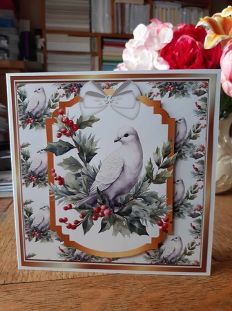 Pretty Dove With Holly & Berries Christmas Card 8x8 by Ann Davies