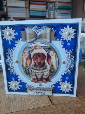 Blue Christmas pup in jumper card front 11 by Ann Davies