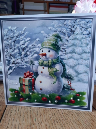 Lovely Snowman in Snowscene 8x8 (Three) by Ann Davies