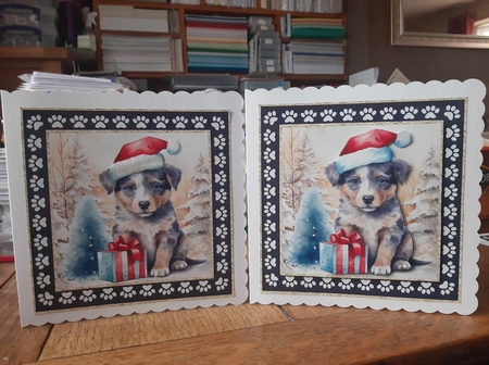 3 Framed Christmas pup card front/toppers 2 by Ann Davies