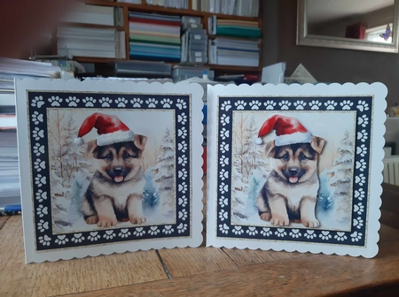 3 Framed Christmas pup card front/toppers 12 by Ann Davies