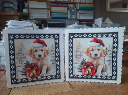 3 Framed Christmas pup card front/toppers 13 by Ann Davies
