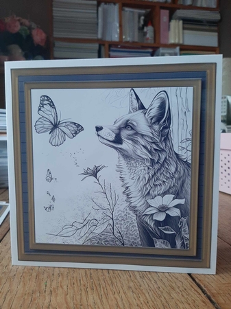 Fox and butterfly card front 10 by Ann Davies