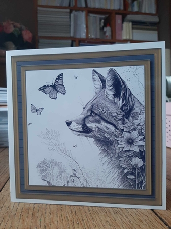 Fox and butterfly card front 11 by Ann Davies