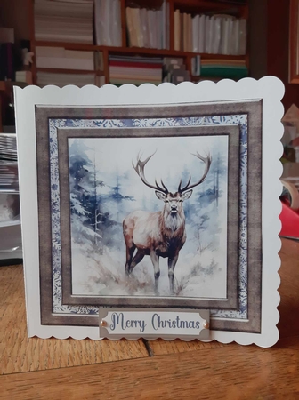 Framed Christmas stag card front 5 by Ann Davies