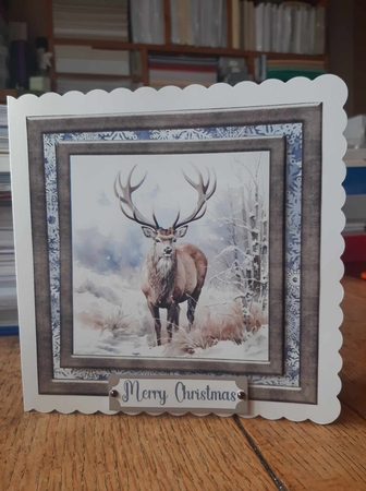Framed Christmas stag card front 8 by Ann Davies