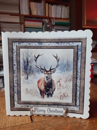 Framed Christmas stag card front 9 by Ann Davies