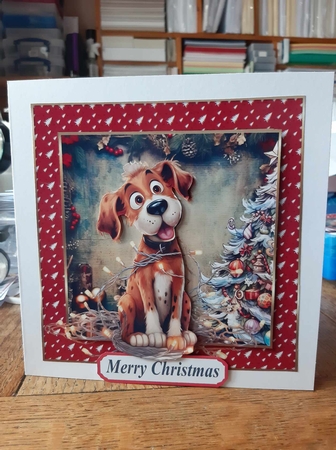 Christmas pooch in a tangle card front 2 by Ann Davies