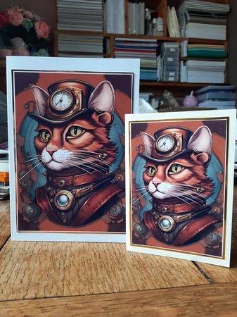 Steampunk Cat A4 by Ann Davies