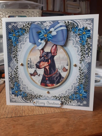 Blue Christmas dog card front 13 by Ann Davies