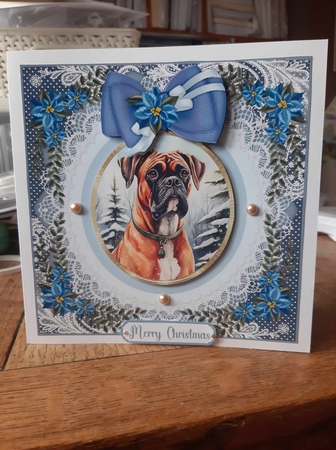 Blue Christmas dog card front 14 by Ann Davies