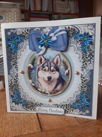 Blue Christmas dog card front 18 by Ann Davies