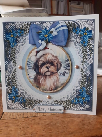 Blue Christmas dog card front 19 by Ann Davies