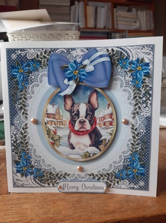 Blue Christmas dog card front 21 by Ann Davies