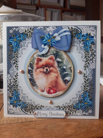 Blue Christmas dog card front 22 by Ann Davies