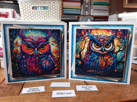 Gorgeous Stained Glass Owls Multi Topper Kit by Ann Davies