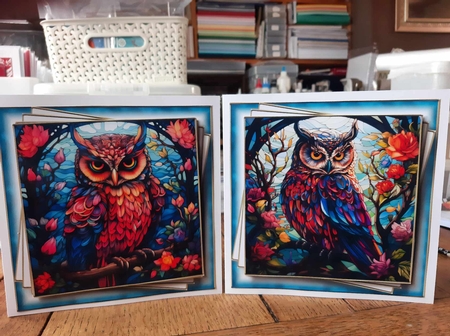 Gorgeous Stained Glass Owls Multi Topper Kit by Ann Davies