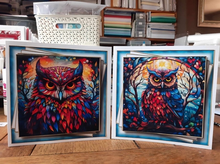 Gorgeous Stained Glass Owls Multi Topper Kit by Ann Davies