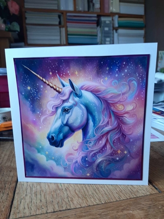 I Believe. Beautiful Golded Horn Unicorn 7x7 Card Kit. Matching Box, Gift Bauble,Tag by Ann Davies