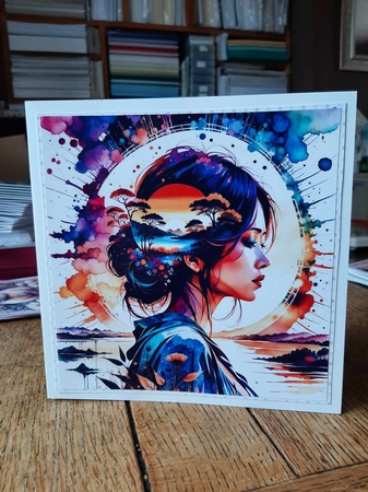 Splatter Art. Ladies Sunset 7x7 Card Kit. Matching Box, Gift Bauble,Tag by Ann Davies