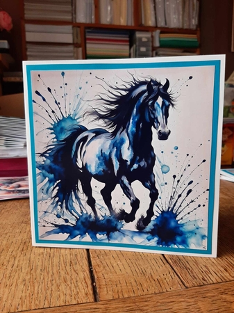 Splatter Art. The Blue Horse 7x7 Card Kit. Matching Box, Gift Bauble,Tag by Ann Davies