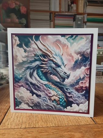 Golden Horned Dragon 7x7 Card Kit. Matching Box, Gift Bauble,Tag by Ann Davies