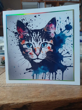 Splatter Art: The Cat 7x7 Card Kit. Matching Box, Gift Bauble,Tag by Ann Davies