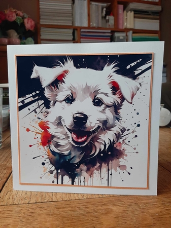 Splatter Art: The Puppy 7x7 Card Kit. Matching Box, Gift Bauble,Tag by Ann Davies