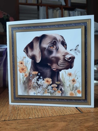 Floral Chocolate Labrador card front 4 by Ann Davies