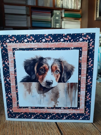 Pup looking over fence card front 1 by Ann Davies
