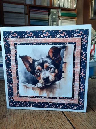 Pup looking over fence card front 5 by Ann Davies