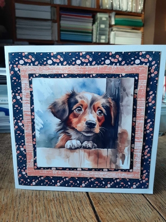 Pup looking over fence card front 8 by Ann Davies