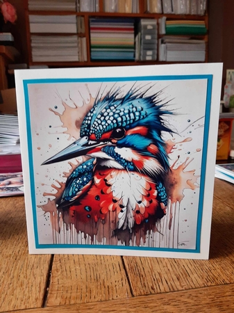 Splatter Art: The Kingfisher 7x7 Card Kit. Matching Box, Gift Bauble,Tag by Ann Davies