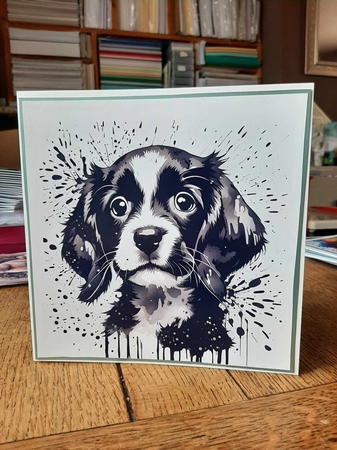 Splatter Art: Puppy Portrait 7x7 Card Kit. Matching Box, Gift Bauble,Tag by Ann Davies