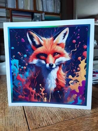 Splatter Art: Fiery Red Fox 7x7 Card Kit. Matching Box, Gift Bauble,Tag by Ann Davies
