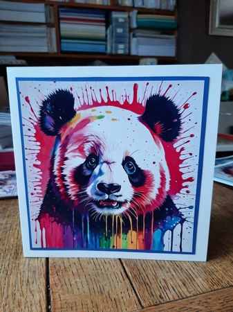 Splatter Art: Painted Panda 7x7 Card Kit. Matching Box, Gift Bauble,Tag by Ann Davies